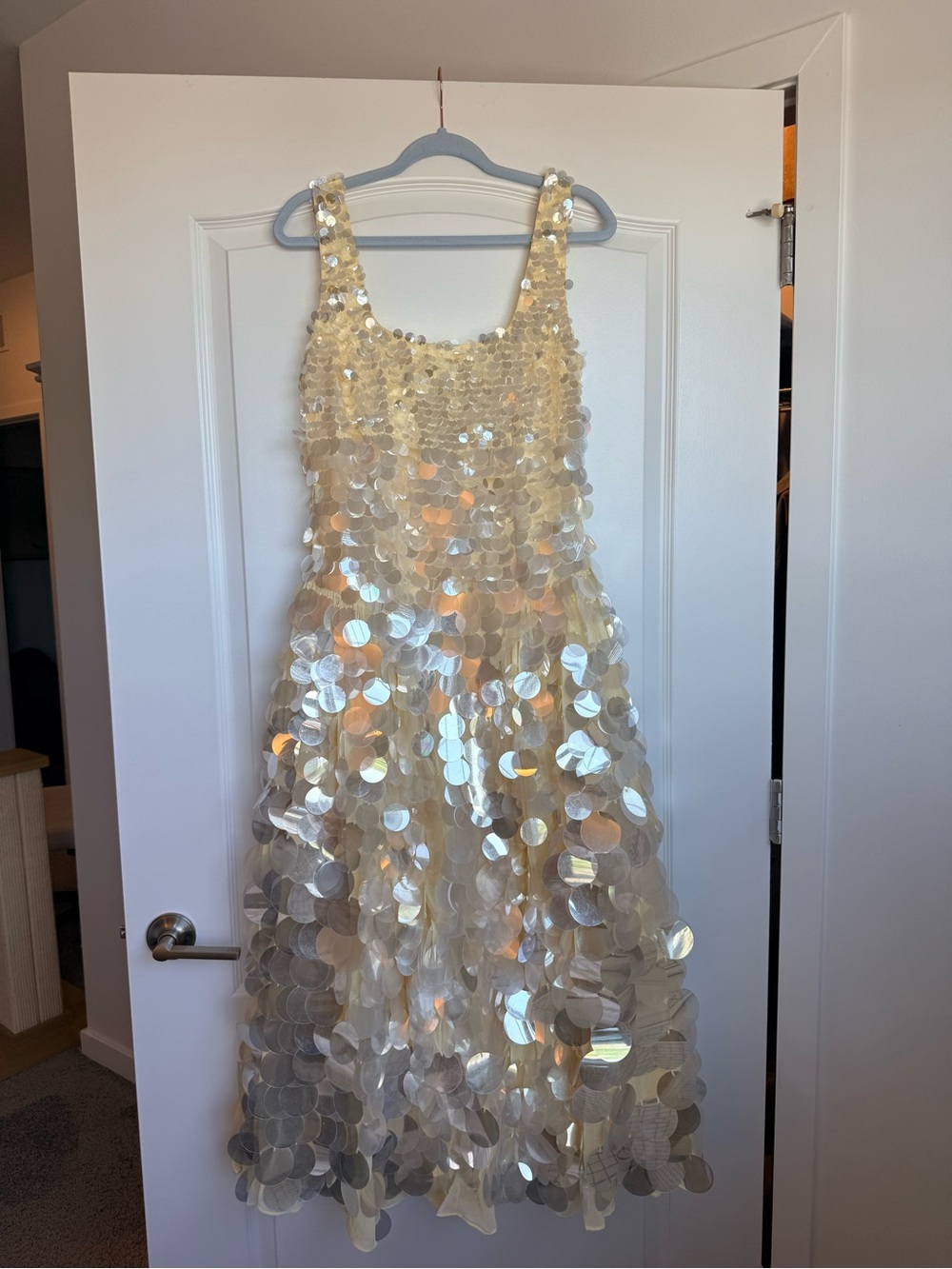 ASOS Arrange embellished disc sequin square neck full skirt midi dress in lemon
